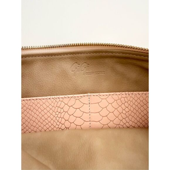 Gigi New York Blush Pink Python Embossed Leather Uber Clutch XL - Picture 5 of 6